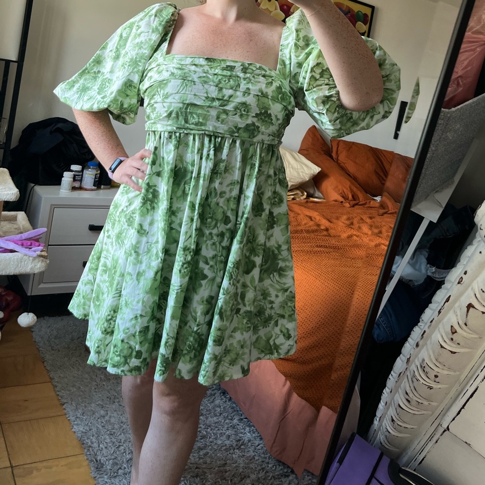 Abercrombie & Fitch Green Floral Mini Dress - Size Large Tall